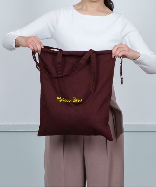 MAISON BENGAL（マイソンベンガル）の「【Maison Bengal】巾着バッグ　コットン　トートバッグ（トートバッグ・レディース・レッド/ブラウン/オレンジ/ナチュラル/ブラック・FREE）」の3枚目の写真