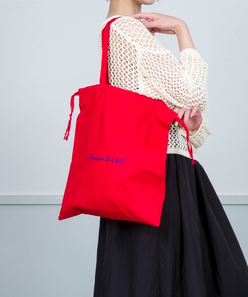 MAISON BENGAL（マイソンベンガル）の「【Maison Bengal】巾着バッグ　コットン　トートバッグ（トートバッグ・レディース・レッド/ブラウン/オレンジ/ナチュラル/ブラック・FREE）」の4枚目の写真