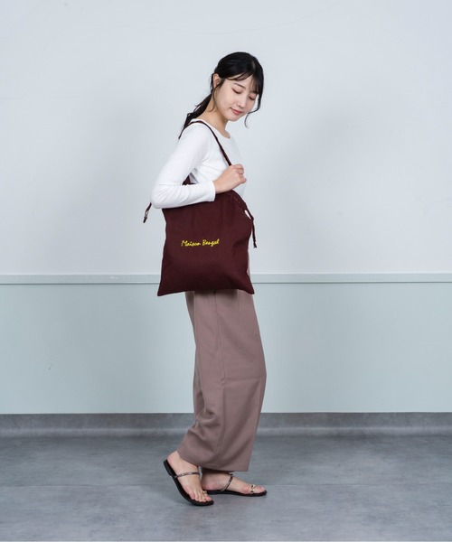 MAISON BENGAL（マイソンベンガル）の「【Maison Bengal】巾着バッグ　コットン　トートバッグ（トートバッグ・レディース・レッド/ブラウン/オレンジ/ナチュラル/ブラック・FREE）」の13枚目の写真