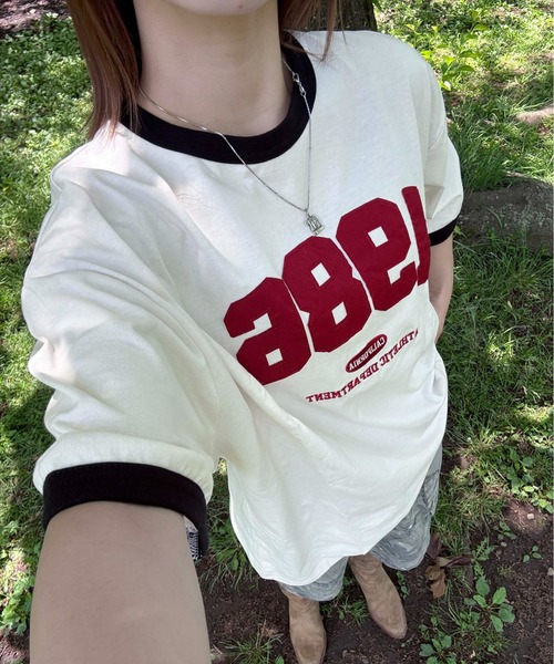 sedacle(セダクル)の「ナンバリングリンガーTシャツ(Tシャツ/カットソー・レディース・アイボリー/ネイビー/イエロー・SMALL/MEDIUM/LARGE)」の2枚目の写真