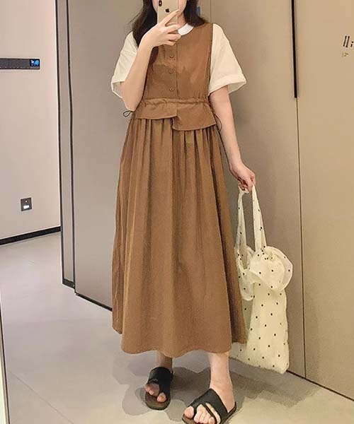 gossip!ロサンゼルス(ゴシップロサンゼルス)の「ラウンドネック ドロスト ワンピース(ワンピース・レディース・グレー/ブラック/ベージュ/ブラウン/グリーン・FREE)」の4枚目の写真