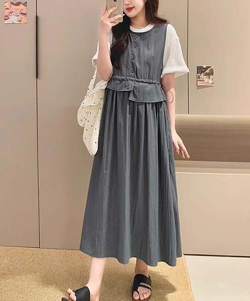 gossip!ロサンゼルス(ゴシップロサンゼルス)の「ラウンドネック ドロスト ワンピース(ワンピース・レディース・グレー/ブラック/ベージュ/ブラウン/グリーン・FREE)」の3枚目の写真
