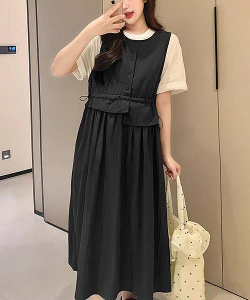 gossip!ロサンゼルス(ゴシップロサンゼルス)の「ラウンドネック ドロスト ワンピース(ワンピース・レディース・グレー/ブラック/ベージュ/ブラウン/グリーン・FREE)」の2枚目の写真