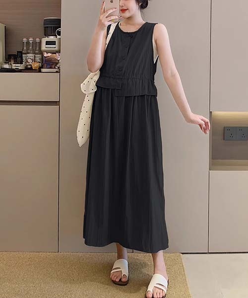 gossip!ロサンゼルス(ゴシップロサンゼルス)の「ラウンドネック ドロスト ワンピース(ワンピース・レディース・グレー/ブラック/ベージュ/ブラウン/グリーン・FREE)」の18枚目の写真