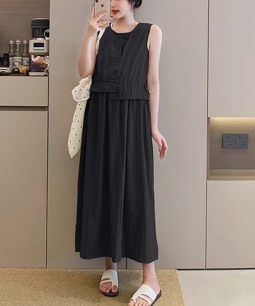 gossip!ロサンゼルス(ゴシップロサンゼルス)の「ラウンドネック ドロスト ワンピース(ワンピース・レディース・グレー/ブラック/ベージュ/ブラウン/グリーン・FREE)」の19枚目の写真