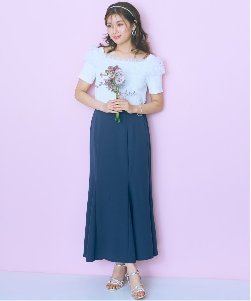 marun（マルン）の「＜大きいサイズ＞テレコリブチュールトップス marun（Tシャツ/カットソー・レディース・ブラック/ピンク/ホワイト・L/5L/4L/3L/LL）」の12枚目の写真