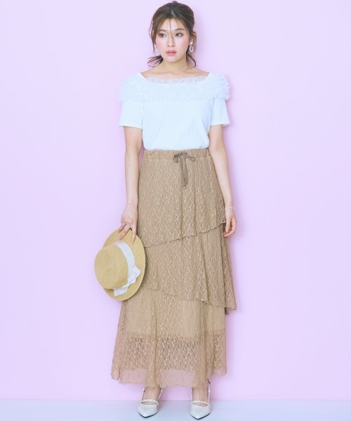 marun（マルン）の「＜大きいサイズ＞テレコリブチュールトップス marun（Tシャツ/カットソー・レディース・ブラック/ピンク/ホワイト・L/5L/4L/3L/LL）」の14枚目の写真