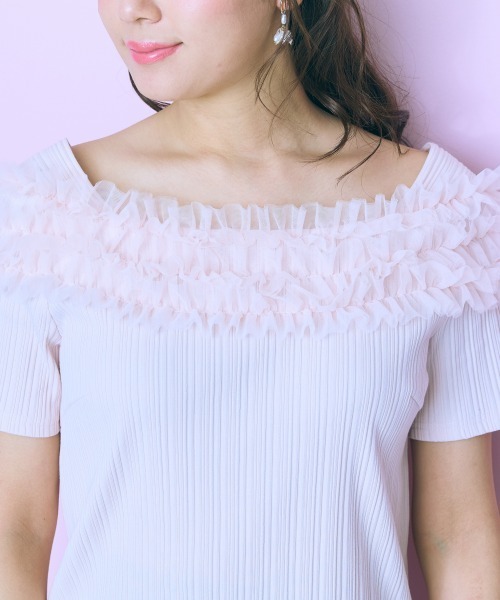 marun（マルン）の「＜大きいサイズ＞テレコリブチュールトップス marun（Tシャツ/カットソー・レディース・ブラック/ピンク/ホワイト・L/5L/4L/3L/LL）」の21枚目の写真