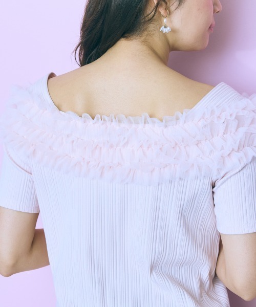 marun（マルン）の「＜大きいサイズ＞テレコリブチュールトップス marun（Tシャツ/カットソー・レディース・ブラック/ピンク/ホワイト・L/5L/4L/3L/LL）」の22枚目の写真