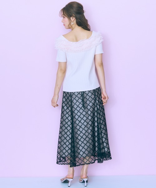 marun（マルン）の「＜大きいサイズ＞テレコリブチュールトップス marun（Tシャツ/カットソー・レディース・ブラック/ピンク/ホワイト・L/5L/4L/3L/LL）」の5枚目の写真