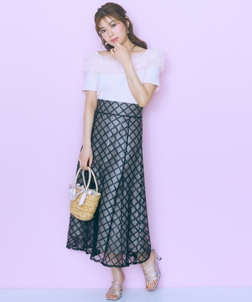 marun（マルン）の「＜大きいサイズ＞テレコリブチュールトップス marun（Tシャツ/カットソー・レディース・ブラック/ピンク/ホワイト・L/5L/4L/3L/LL）」の7枚目の写真