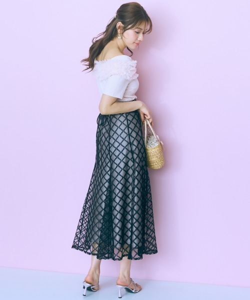 marun（マルン）の「＜大きいサイズ＞テレコリブチュールトップス marun（Tシャツ/カットソー・レディース・ブラック/ピンク/ホワイト・L/5L/4L/3L/LL）」の8枚目の写真