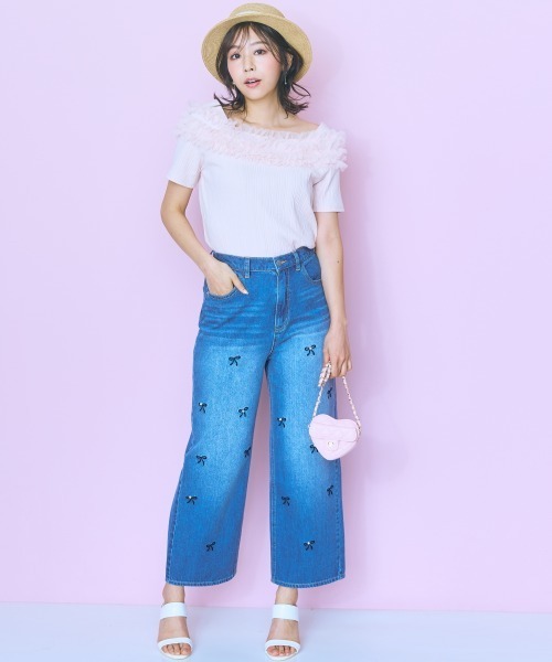 marun（マルン）の「＜大きいサイズ＞テレコリブチュールトップス marun（Tシャツ/カットソー・レディース・ブラック/ピンク/ホワイト・L/5L/4L/3L/LL）」の11枚目の写真