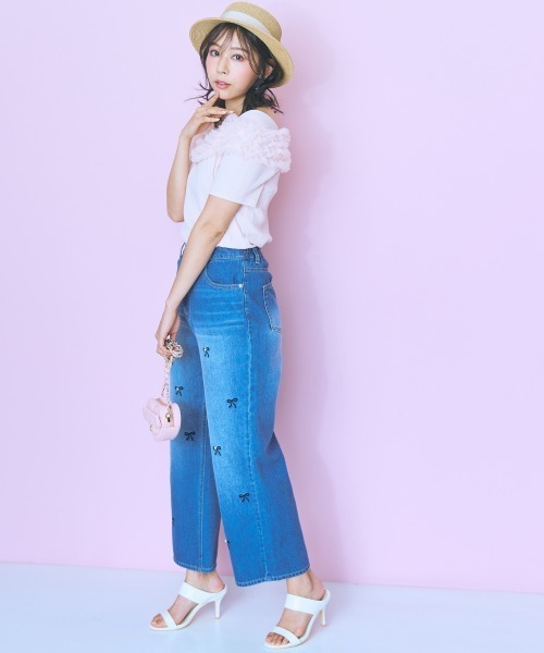 marun（マルン）の「＜大きいサイズ＞テレコリブチュールトップス marun（Tシャツ/カットソー・レディース・ブラック/ピンク/ホワイト・L/5L/4L/3L/LL）」の18枚目の写真