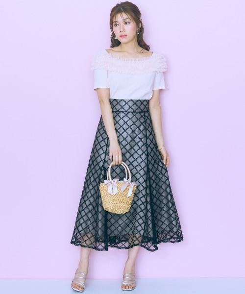 marun（マルン）の「＜大きいサイズ＞テレコリブチュールトップス marun（Tシャツ/カットソー・レディース・ブラック/ピンク/ホワイト・L/5L/4L/3L/LL）」の9枚目の写真