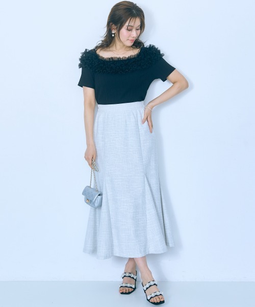 marun（マルン）の「＜大きいサイズ＞テレコリブチュールトップス marun（Tシャツ/カットソー・レディース・ブラック/ピンク/ホワイト・L/5L/4L/3L/LL）」の19枚目の写真