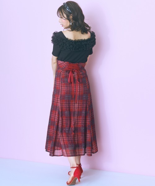 marun（マルン）の「＜大きいサイズ＞テレコリブチュールトップス marun（Tシャツ/カットソー・レディース・ブラック/ピンク/ホワイト・L/5L/4L/3L/LL）」の20枚目の写真