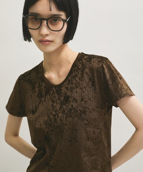 ADAM ET ROPE'（アダムエロペ）の「クラッシュベロアTシャツ（Tシャツ/カットソー・レディース・ピンク/オフホワイト/モスグリーン/ダークブラウン/ブルー系その他6・FREE）」の12枚目の写真