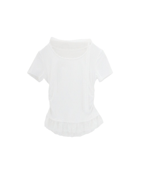 tinkerend(ティンカーエンド)の「Frill Tiered Short Sleeve T-shirt / フリルティアード半袖Tシャツ(Tシャツ/カットソー・レディース・ブラック/ホワイト・FREE)」の3枚目の写真