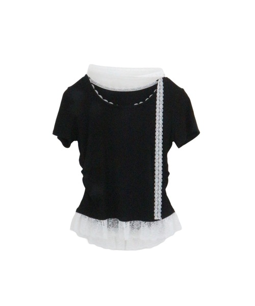 tinkerend(ティンカーエンド)の「Frill Tiered Short Sleeve T-shirt / フリルティアード半袖Tシャツ(Tシャツ/カットソー・レディース・ブラック/ホワイト・FREE)」の5枚目の写真