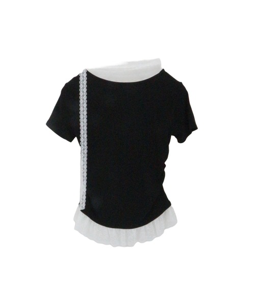 tinkerend(ティンカーエンド)の「Frill Tiered Short Sleeve T-shirt / フリルティアード半袖Tシャツ(Tシャツ/カットソー・レディース・ブラック/ホワイト・FREE)」の6枚目の写真