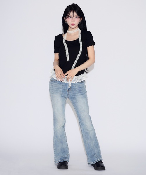 tinkerend(ティンカーエンド)の「Frill Tiered Short Sleeve T-shirt / フリルティアード半袖Tシャツ(Tシャツ/カットソー・レディース・ブラック/ホワイト・FREE)」の22枚目の写真