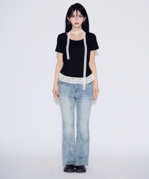 tinkerend(ティンカーエンド)の「Frill Tiered Short Sleeve T-shirt / フリルティアード半袖Tシャツ(Tシャツ/カットソー・レディース・ブラック/ホワイト・FREE)」の21枚目の写真