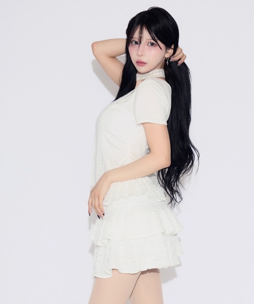 tinkerend(ティンカーエンド)の「Frill Tiered Short Sleeve T-shirt / フリルティアード半袖Tシャツ(Tシャツ/カットソー・レディース・ブラック/ホワイト・FREE)」の11枚目の写真