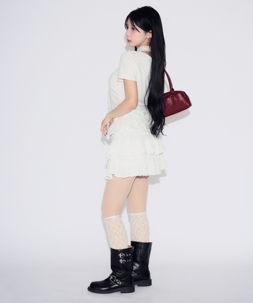 tinkerend(ティンカーエンド)の「Frill Tiered Short Sleeve T-shirt / フリルティアード半袖Tシャツ(Tシャツ/カットソー・レディース・ブラック/ホワイト・FREE)」の16枚目の写真
