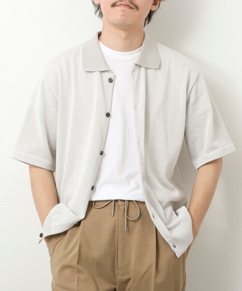 NOLLEY’S（ノーリーズ）の「【SIX FUNCTIONS】ウォッシャブル コースボーダーニットシャツ 25SS（シャツ/ブラウス・メンズ・ネイビー/ブラック系その他/ベージュ系その他・M/L/S）」の2枚目の写真