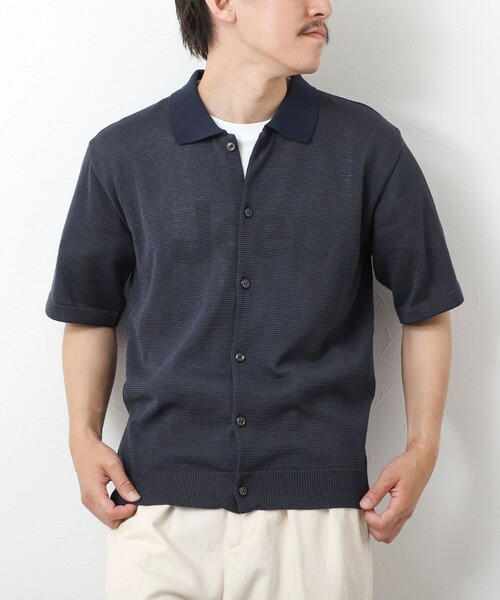 NOLLEY’S（ノーリーズ）の「【SIX FUNCTIONS】ウォッシャブル コースボーダーニットシャツ 25SS（シャツ/ブラウス・メンズ・ネイビー/ブラック系その他/ベージュ系その他・M/L/S）」の3枚目の写真