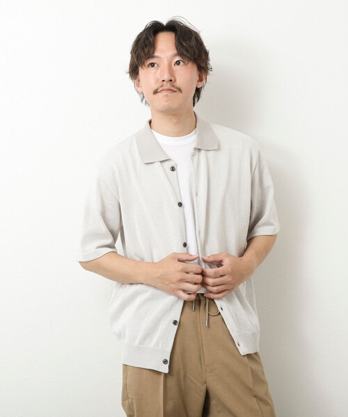 NOLLEY’S（ノーリーズ）の「【SIX FUNCTIONS】ウォッシャブル コースボーダーニットシャツ 25SS（シャツ/ブラウス・メンズ・ネイビー/ブラック系その他/ベージュ系その他・M/L/S）」の6枚目の写真
