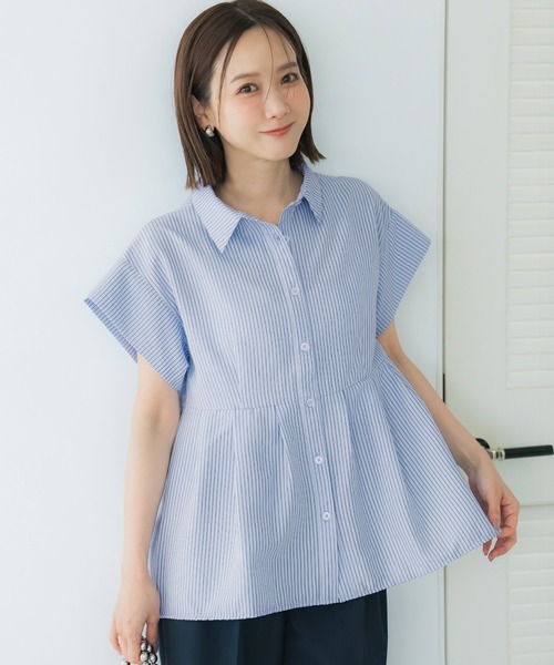 coca(coca)(コカ)の「\再入荷/ 【田中里奈様着用】サッカータックブラウス セットアップ可能/速乾(シャツ/ブラウス・レディース・ネイビー/ホワイト/グレー/A/B・L/M/S)」の5枚目の写真