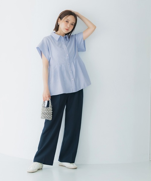 coca(coca)(コカ)の「\再入荷/ 【田中里奈様着用】サッカータックブラウス セットアップ可能/速乾(シャツ/ブラウス・レディース・ネイビー/ホワイト/グレー/A/B・L/M/S)」の7枚目の写真