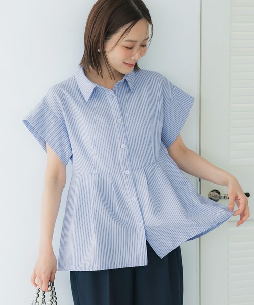 coca(coca)(コカ)の「\再入荷/ 【田中里奈様着用】サッカータックブラウス セットアップ可能/速乾(シャツ/ブラウス・レディース・ネイビー/ホワイト/グレー/A/B・L/M/S)」の10枚目の写真