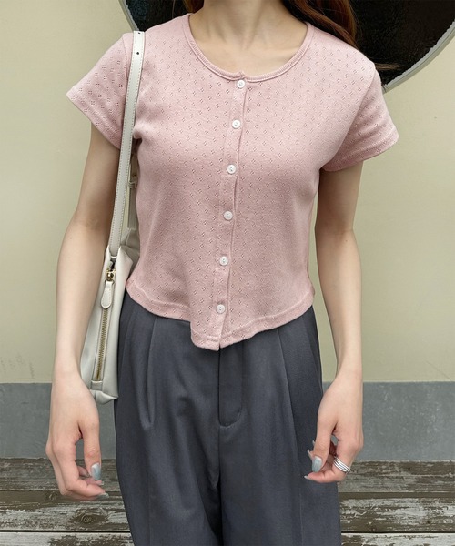 LE MORE（リモア）の「パンチングカラーショートカーディガン（カーディガン/ボレロ・レディース・ブルー/グレー/レッド/ピンク/ミント・FREE）」の12枚目の写真