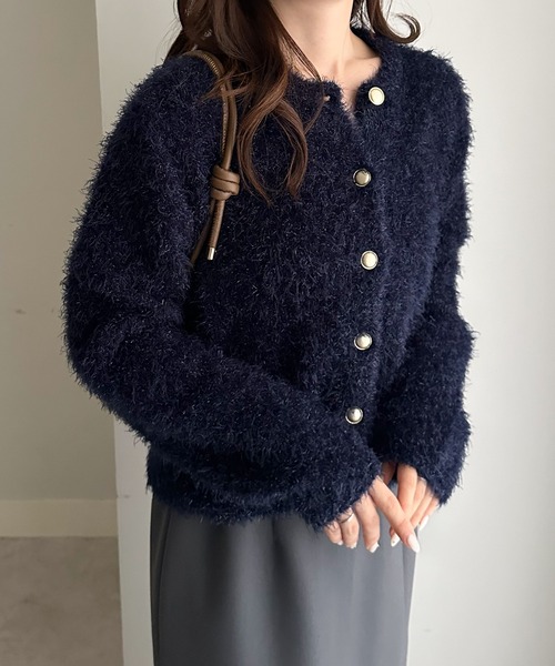 セール】ゴールドボタンラメシャギーカーディガン（カーディガン