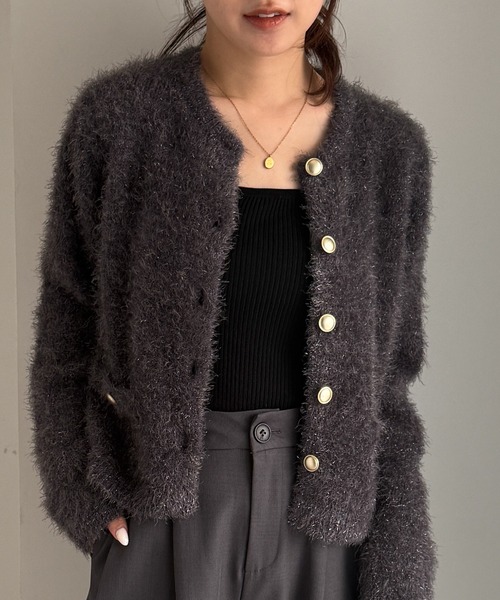 美品✧2024AW✨ピンキーアンドダイアン ゴールドラメシャギーカーディガン 美品✧2024AW✨ピンキーアンドダイアン ゴールドラメシャギーカーディガン