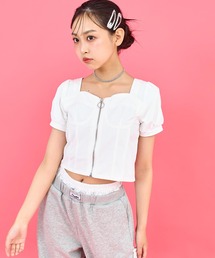 ANAP GｉRL（アナップガール）の「フロントジップパフスリ トップス【キッズお揃い】（Tシャツ/カットソー・キッズ）」