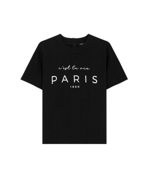 Rivel(リヴェル)の「【COCOSIN】クルーネック プリント 半袖Tシャツ バックジップ(Tシャツ/カットソー・レディース・ブラック/ホワイト・L/S/M)」の1枚目の写真