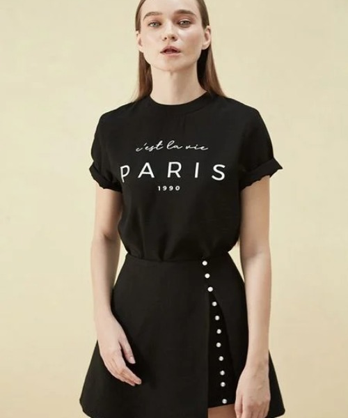 Rivel(リヴェル)の「【COCOSIN】クルーネック プリント 半袖Tシャツ バックジップ(Tシャツ/カットソー・レディース・ブラック/ホワイト・L/S/M)」の3枚目の写真
