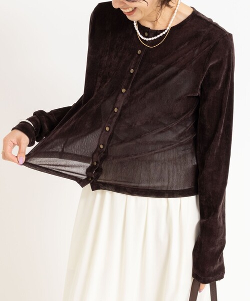 NOLLEY’S（ノーリーズ）の「フロッキーチュールカーディガン（カーディガン/ボレロ・レディース・グレー/ブラック/ブラウン・38）」の3枚目の写真