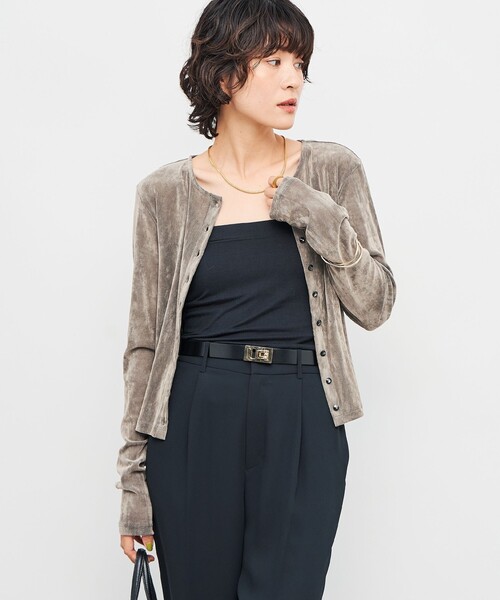 NOLLEY’S（ノーリーズ）の「フロッキーチュールカーディガン（カーディガン/ボレロ・レディース・グレー/ブラック/ブラウン・38）」の6枚目の写真