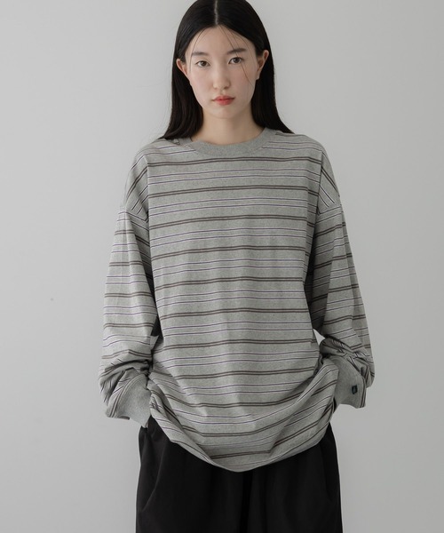 LOWRYS FARM（ローリーズファーム）の「【LFM(U)】ＣＲＥＷ　ＮＥＣＫ　ボーダーT／ＬＳ　 581154（Tシャツ/カットソー・メンズ・グリーン/ブラウン/ブルー/グレー/ネイビー/ブラウン系その他/グレー系その他/チャコールグレー/ブルー系その他・MEDIUM/LARGE）」の4枚目の写真