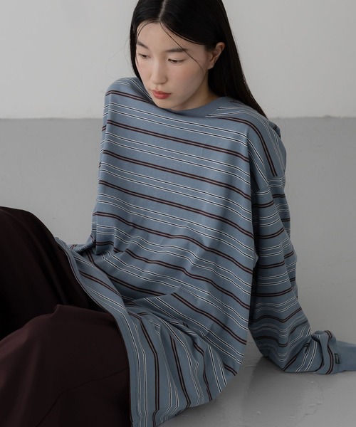 LOWRYS FARM（ローリーズファーム）の「【LFM(U)】ＣＲＥＷ　ＮＥＣＫ　ボーダーT／ＬＳ　 581154（Tシャツ/カットソー・メンズ・グリーン/ブラウン/ブルー/グレー/ネイビー/ブラウン系その他/グレー系その他/チャコールグレー/ブルー系その他・MEDIUM/LARGE）」の9枚目の写真