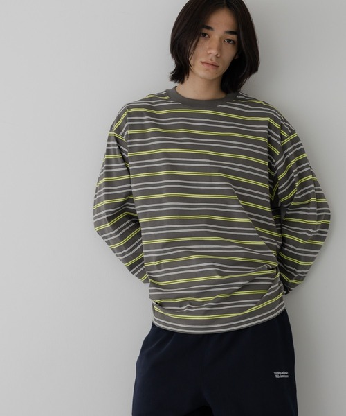LOWRYS FARM（ローリーズファーム）の「【LFM(U)】ＣＲＥＷ　ＮＥＣＫ　ボーダーT／ＬＳ　 581154（Tシャツ/カットソー・メンズ・グリーン/ブラウン/ブルー/グレー/ネイビー/ブラウン系その他/グレー系その他/チャコールグレー/ブルー系その他・MEDIUM/LARGE）」の2枚目の写真