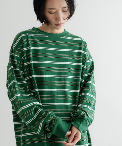 LOWRYS FARM(ローリーズファーム)の「【LFM(U)】CREW NECK ボーダーT/LS 581154(Tシャツ/カットソー・メンズ・グリーン/ブラウン/ブルー/グレー/ネイビー/ブラウン系その他・MEDIUM/LARGE)」の5枚目の写真