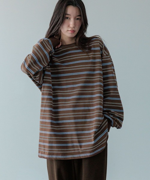 LOWRYS FARM(ローリーズファーム)の「【LFM(U)】CREW NECK ボーダーT/LS 581154(Tシャツ/カットソー・メンズ・グリーン/ブラウン/ブルー/グレー/ネイビー/ブラウン系その他・MEDIUM/LARGE)」の11枚目の写真