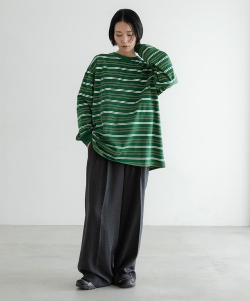 LOWRYS FARM(ローリーズファーム)の「【LFM(U)】CREW NECK ボーダーT/LS 581154(Tシャツ/カットソー・メンズ・グリーン/ブラウン/ブルー/グレー/ネイビー/ブラウン系その他・MEDIUM/LARGE)」の16枚目の写真