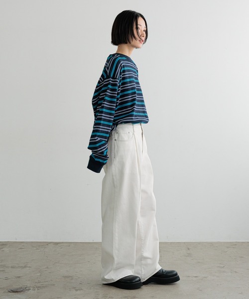 LOWRYS FARM(ローリーズファーム)の「【LFM(U)】CREW NECK ボーダーT/LS 581154(Tシャツ/カットソー・メンズ・グリーン/ブラウン/ブルー/グレー/ネイビー/ブラウン系その他・MEDIUM/LARGE)」の21枚目の写真